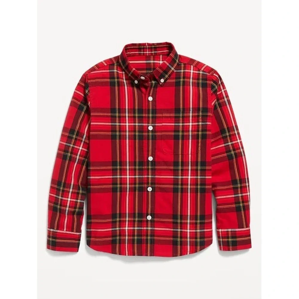 Old Navy Boy's Poplin Built-in Flex Button Down Shirt #407251 - Red Plaid - L